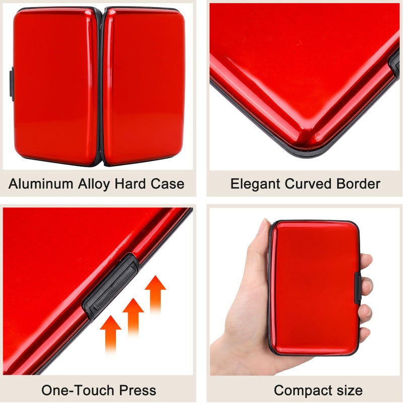 ELFISH Mini RFID Aluminum Wallet Credit Cards Holder Business Card Case Metal ID Case for Men Women (Red) - Image 3